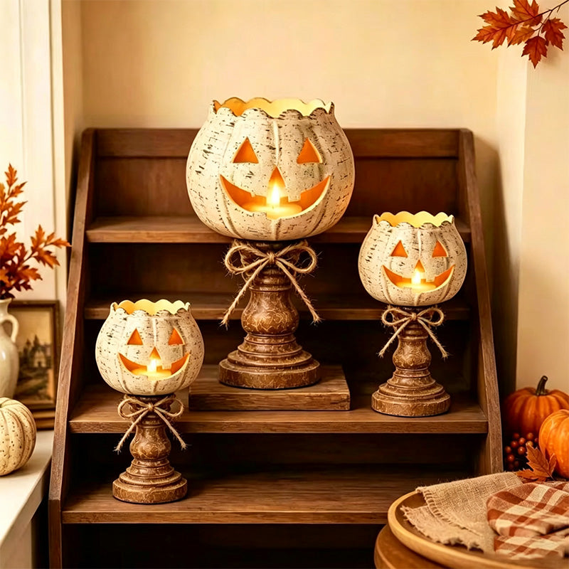 White Pumpkin-Shaped Candle Holder – 3D Decorative Ornament