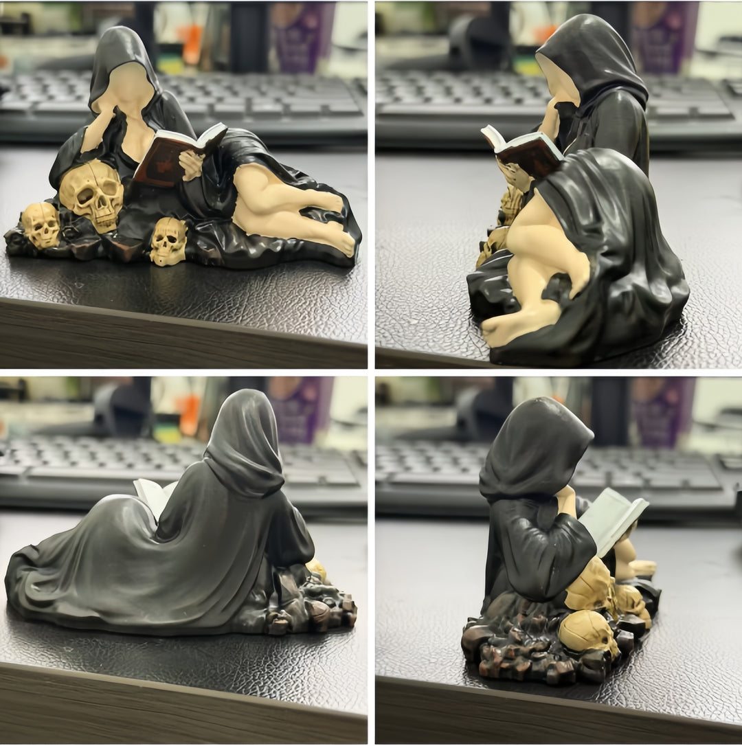 Dark-style hooded scholar statue ornament