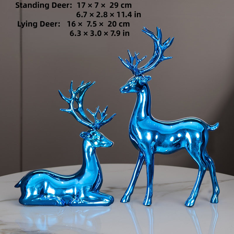 Deer statues in standing and reclining positions