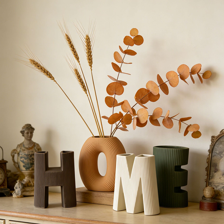 "HOME" Letter Multicolored Ceramic Vase Set