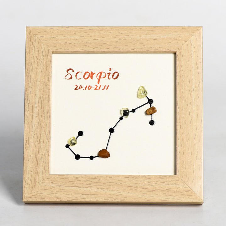 Zodiac Sign Raw Stone and Wooden Frame Display Stand