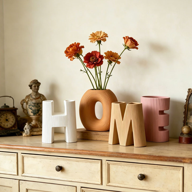 "HOME" Letter Multicolored Ceramic Vase Set