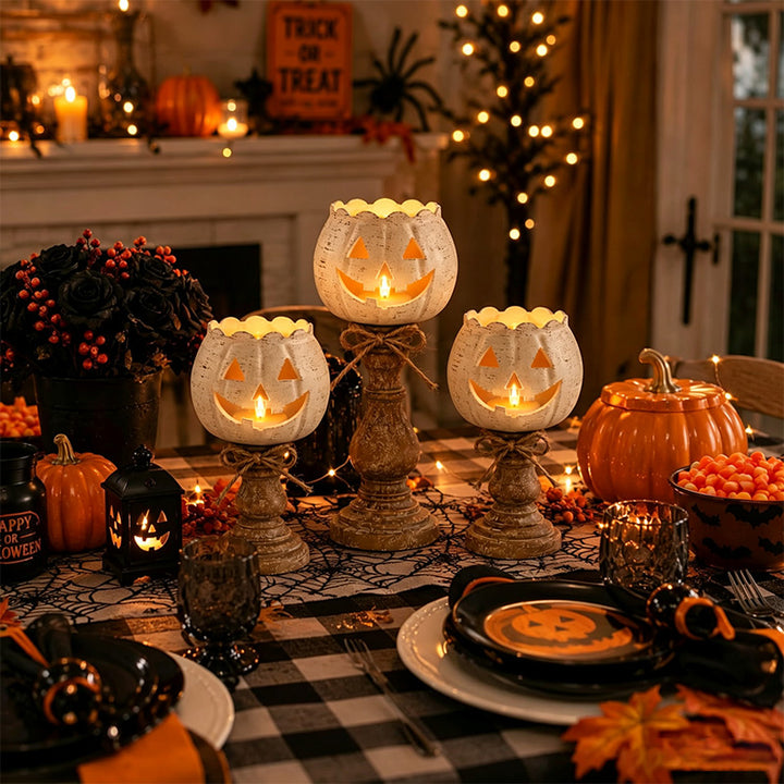 White Pumpkin-Shaped Candle Holder – 3D Decorative Ornament