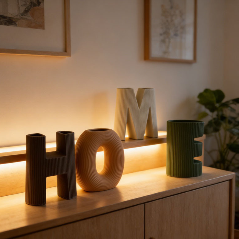 "HOME" Letter Multicolored Ceramic Vase Set