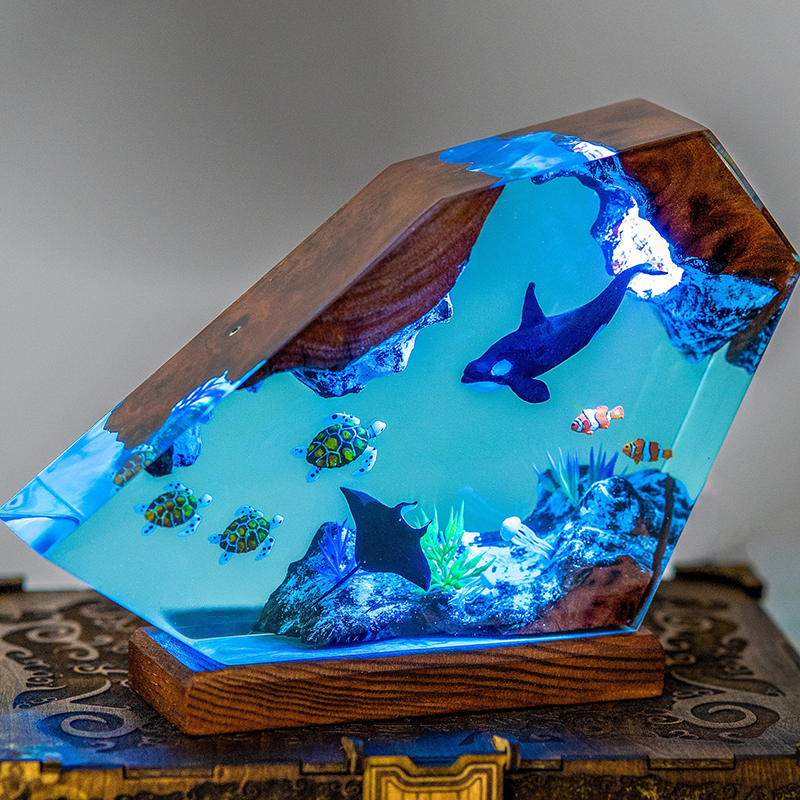 Orca and Sea Turtle Epoxy Resin Night Light