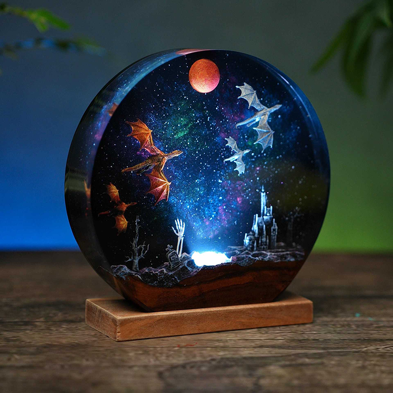 Ice Dragon and Fire Dragon Epoxy Resin Lamps