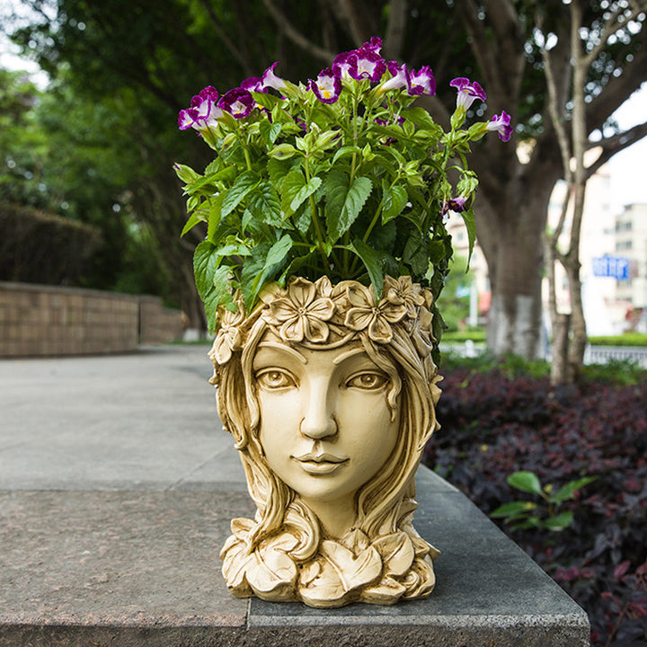 Goddess-Themed Resin Flower Pot Ornament