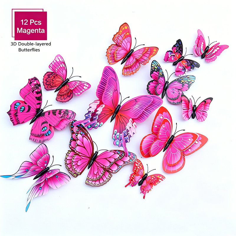 Assorted-Color 3D Self-Adhesive Magnetic Butterfly Decals