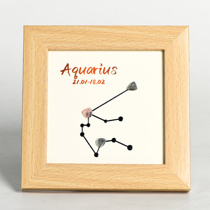 Zodiac Sign Raw Stone and Wooden Frame Display Stand