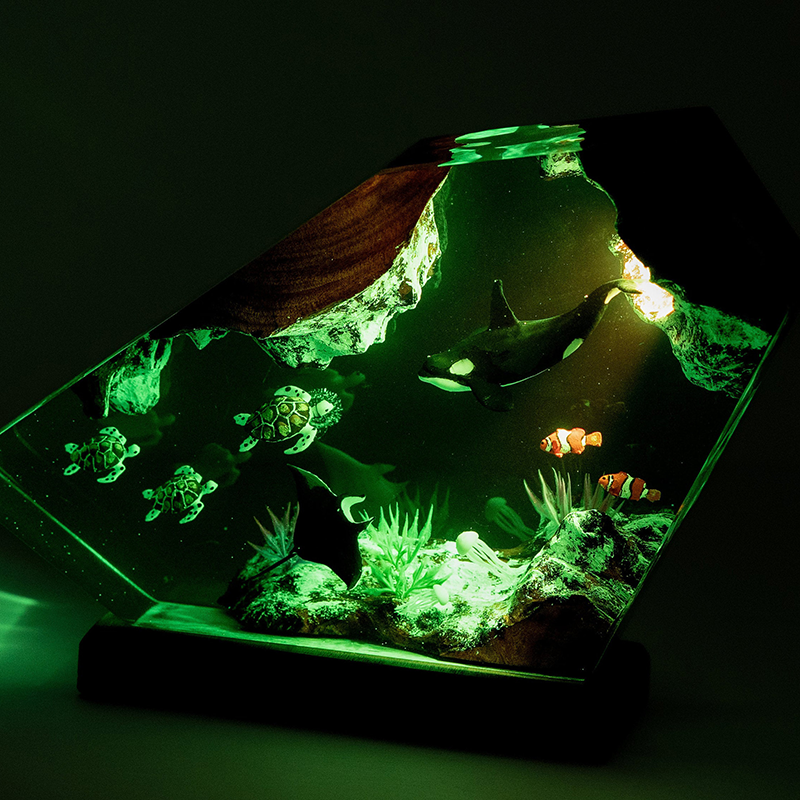 Orca and Sea Turtle Epoxy Resin Night Light