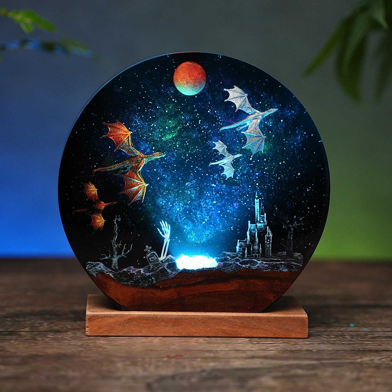 Ice Dragon and Fire Dragon Epoxy Resin Lamps