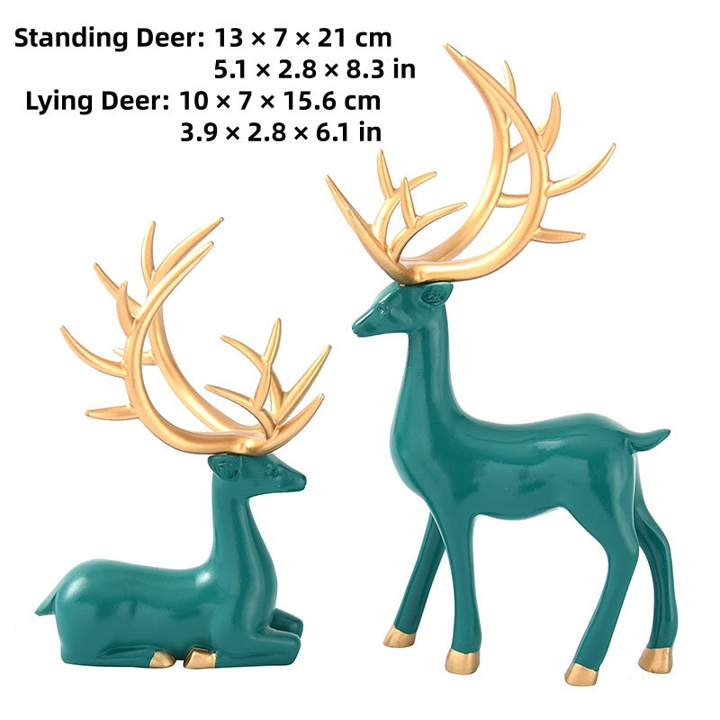 Deer statues in standing and reclining positions