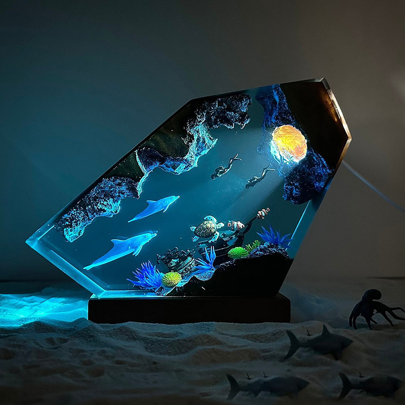 Dolphin and Sea Turtle Resin Night Light