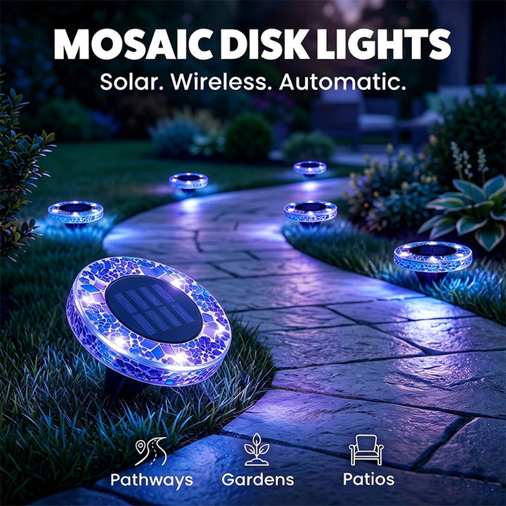 Solar-powered waterproof mosaic LED night light for outdoor courtyards