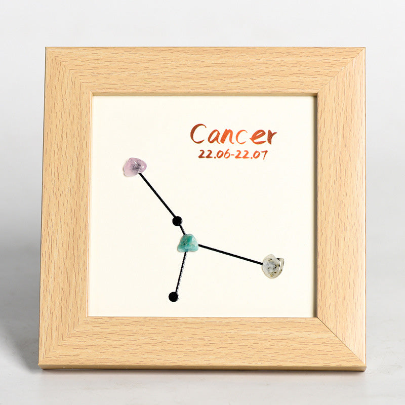 Zodiac Sign Raw Stone and Wooden Frame Display Stand