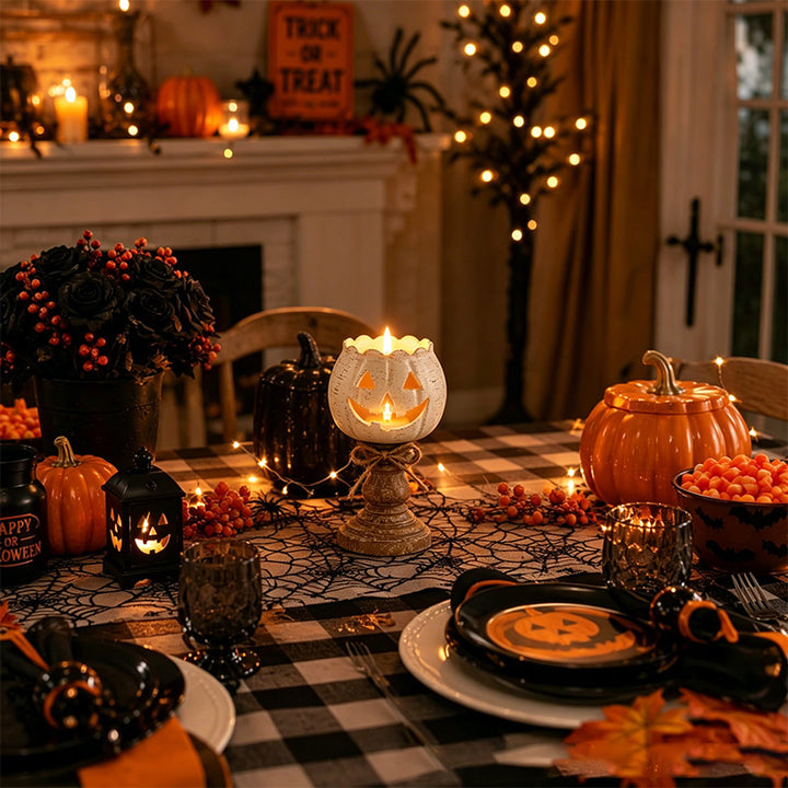 White Pumpkin-Shaped Candle Holder – 3D Decorative Ornament