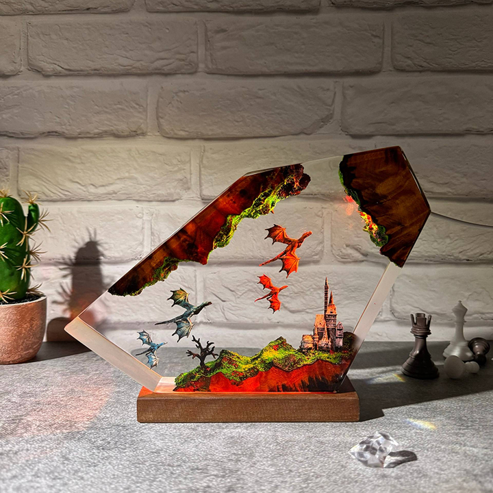 Fire Dragon and Ice Dragon Resin Art Lamps