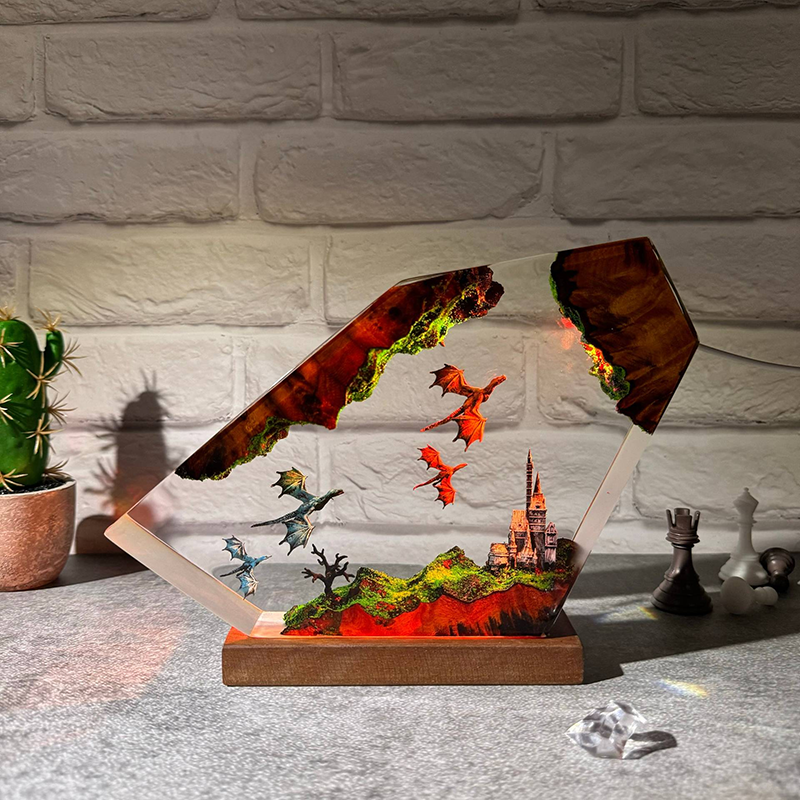 Fire Dragon and Ice Dragon Resin Art Lamps