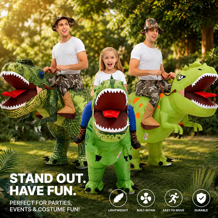 Inflatable dinosaur costume suitable for parties and performances