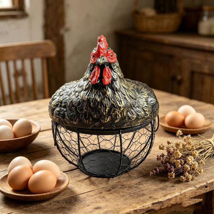 Hen-shaped wire basket for eggs and fruit