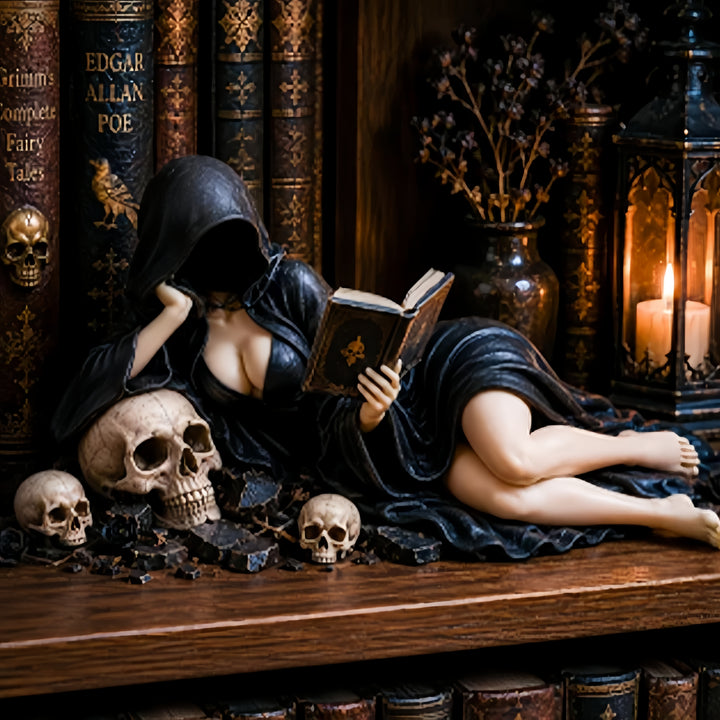 Dark-style hooded scholar statue ornament