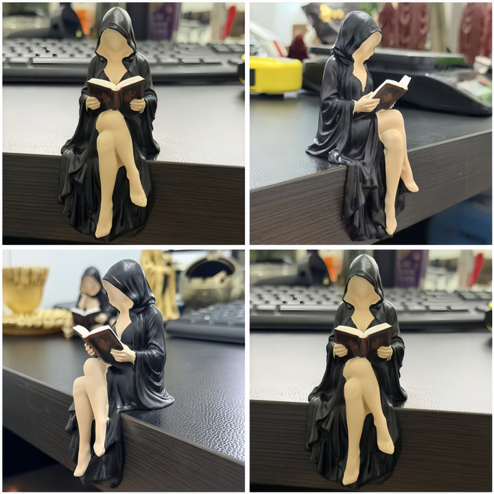 Dark-style hooded scholar statue ornament