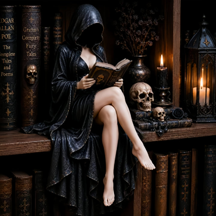 Dark-style hooded scholar statue ornament