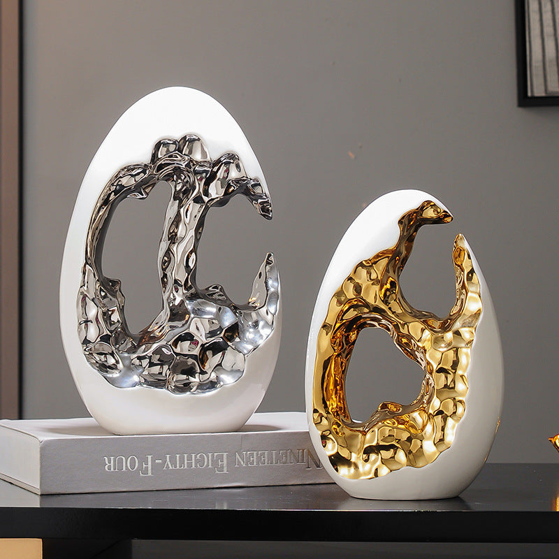 Egg Sculpture – Abstract Metallic Statement Piece