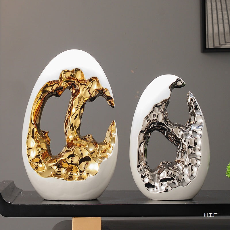 Egg Sculpture – Abstract Metallic Statement Piece