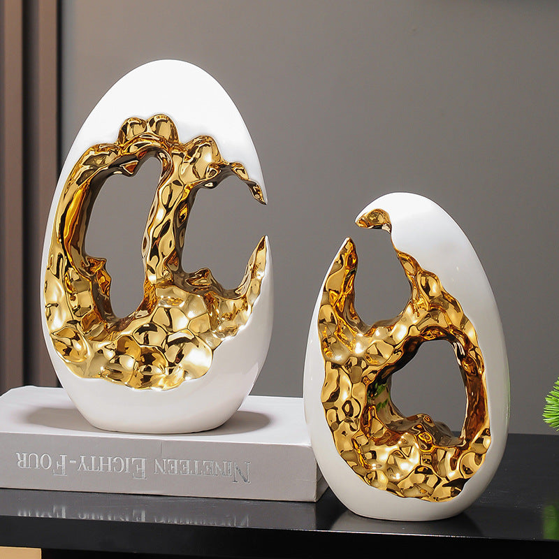 Egg Sculpture – Abstract Metallic Statement Piece