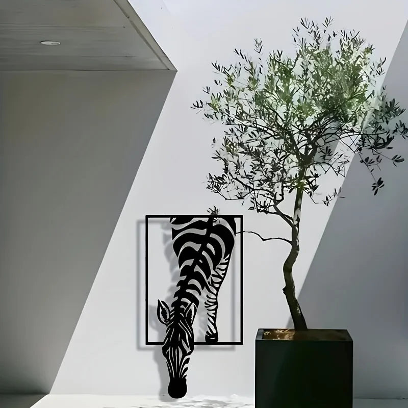 Zebra-print minimalist metal wall decoration