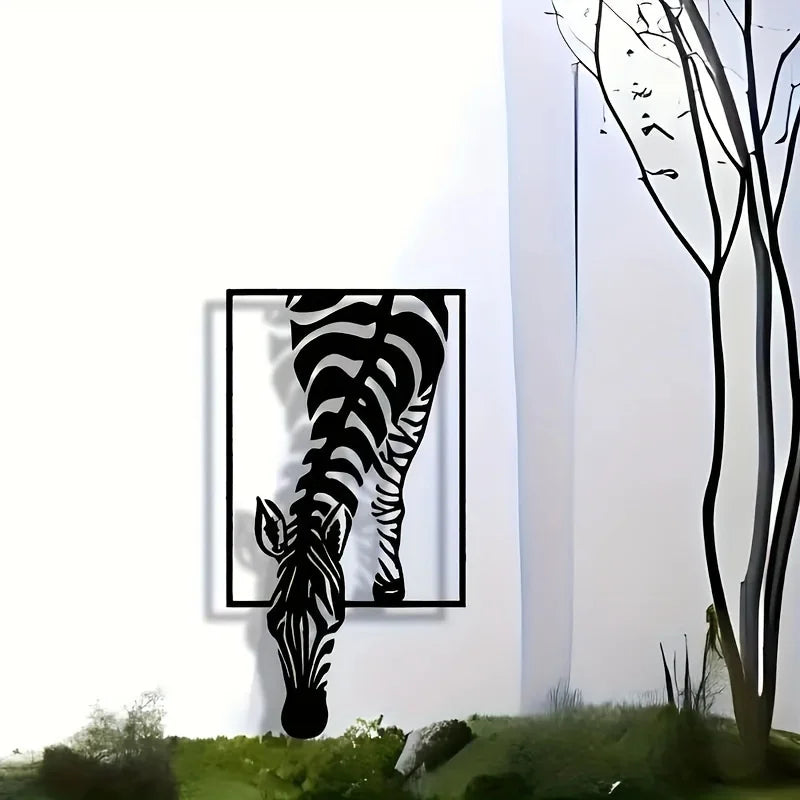 Zebra-print minimalist metal wall decoration