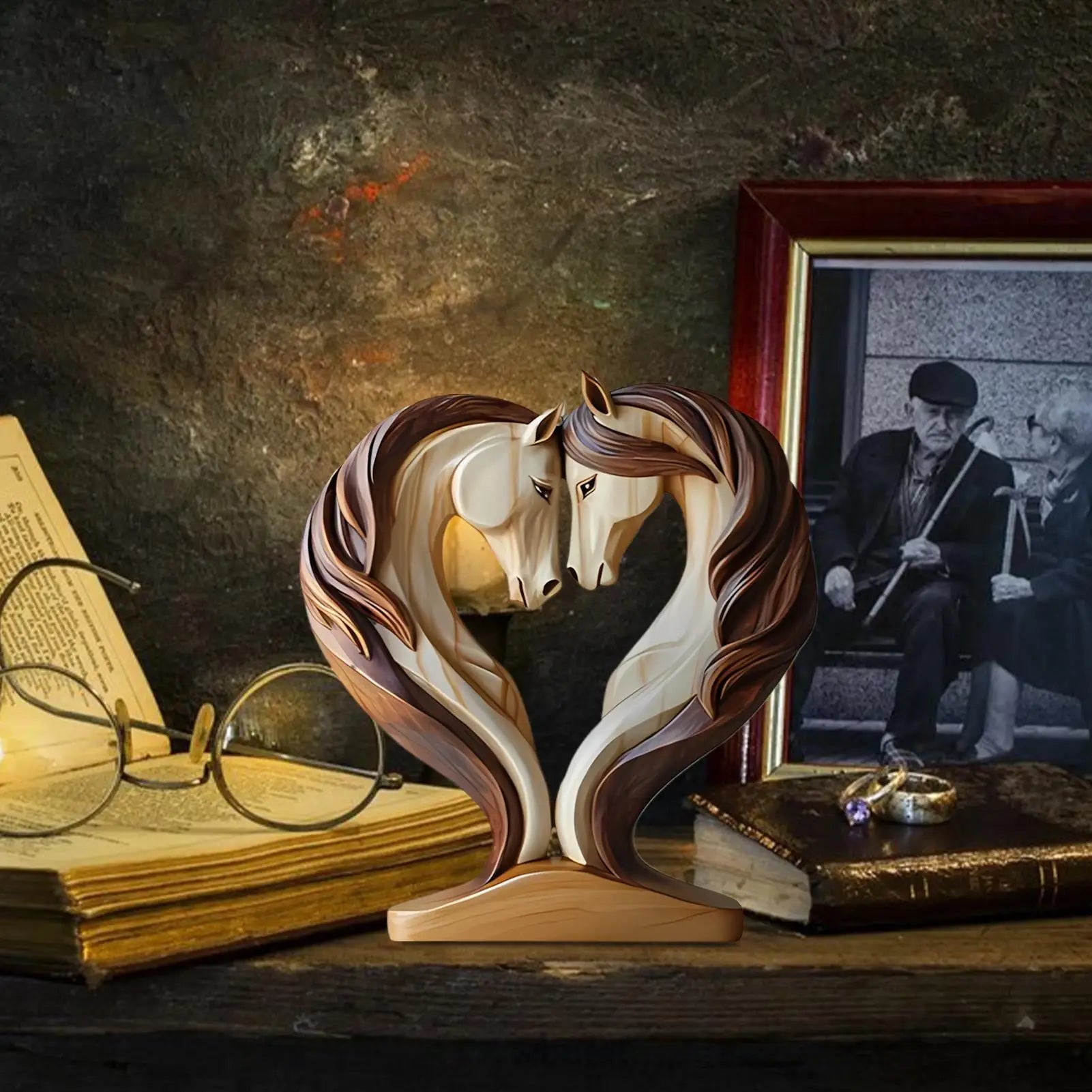 The Embrace - Two Horse Silhouette in Natural Wood