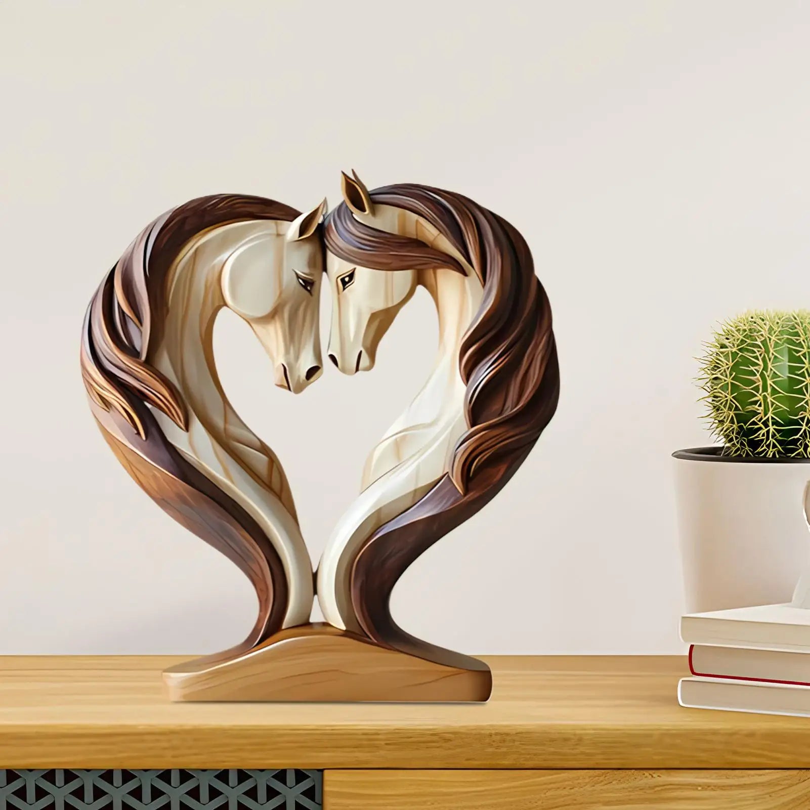 The Embrace - Two Horse Silhouette in Natural Wood