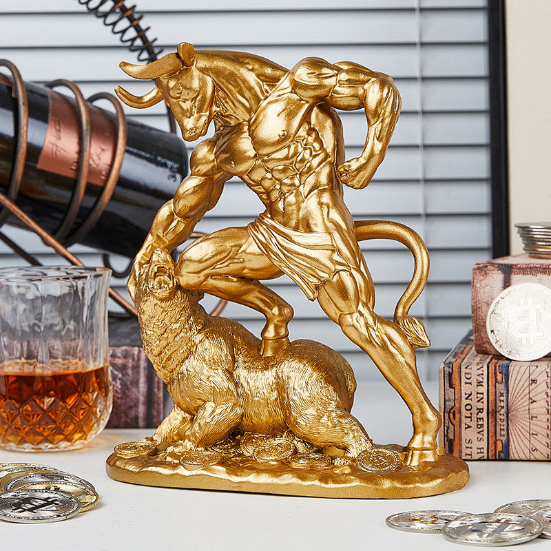 Powerful Bull vs Bear Figurine – Triumph, Resilience & Wealth Symbol