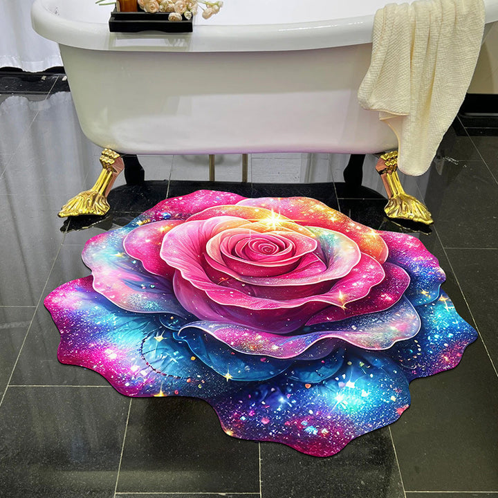 Visually stunning 3D floral-patterned non-slip, absorbent floor mat.