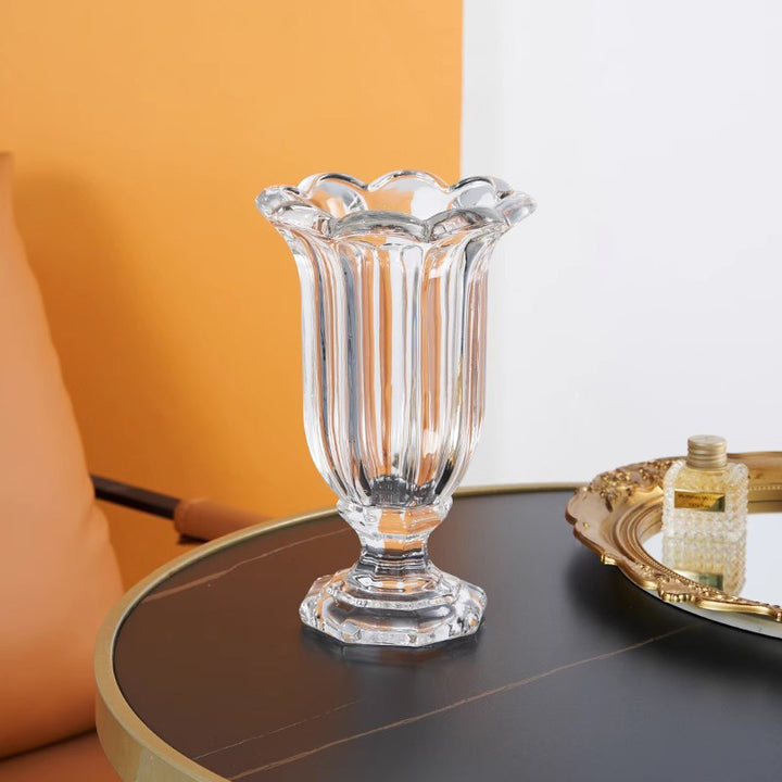 Long-necked decorative vase with eight-lobed design