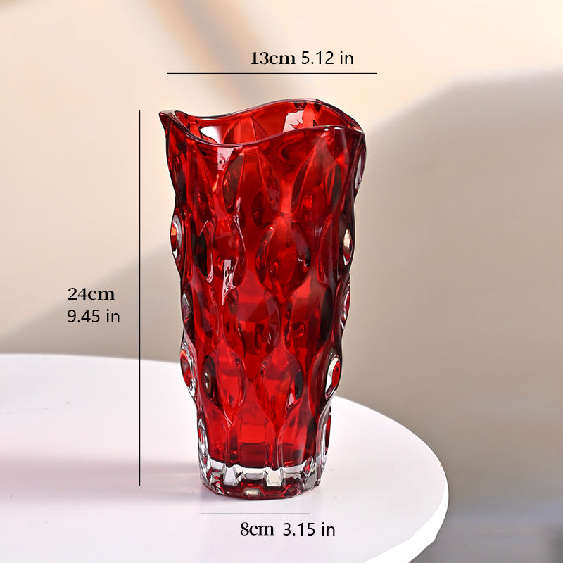 A thick, crystal-clear crystal glass vase.
