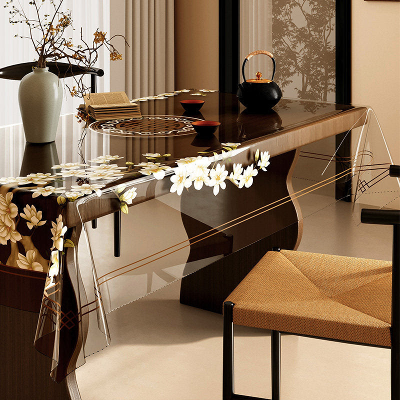 All-new "soft glass" transparent tablecloth—understated luxury.