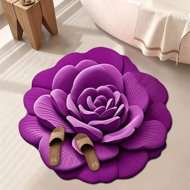 Stunning 3D Floral Pattern Diatomaceous Earth Bath Mat – Non-Slip &amp; Quick-Drying