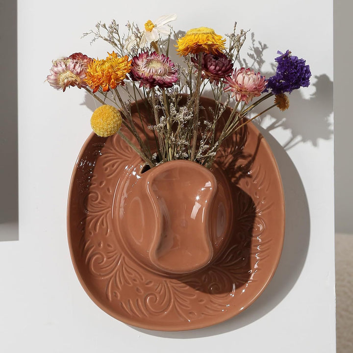 Creative Ceramic Cowboy Hat Wall-Mounted Vase