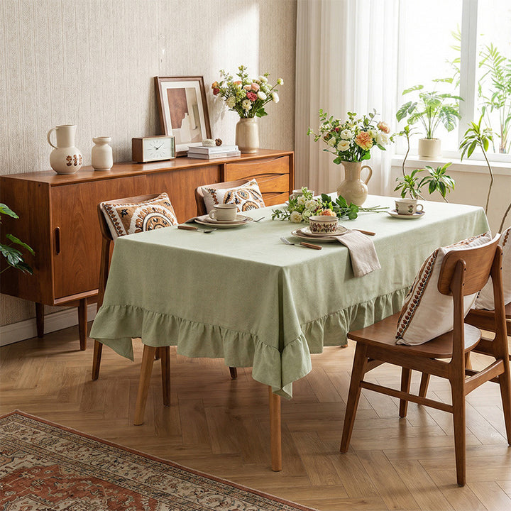 New solid-color linen tablecloth with ruffles