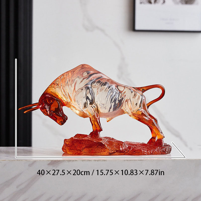 Amber Crystal Charging Bull Sculpture – Symbol of Power, Strength & Prosperity