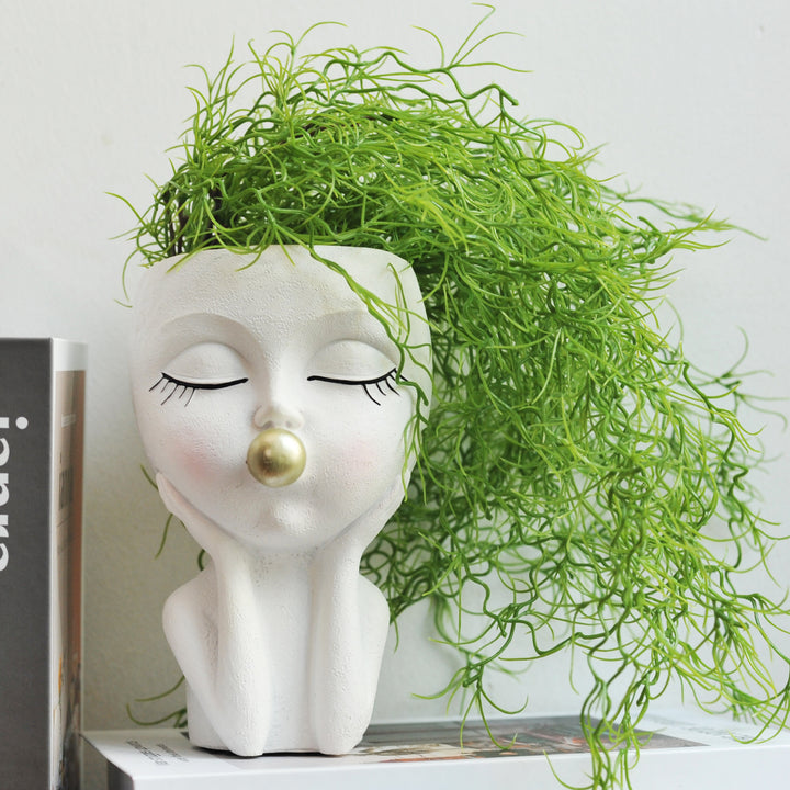 Bubble-Blowing Girl-Themed Flowerpot Sculpture