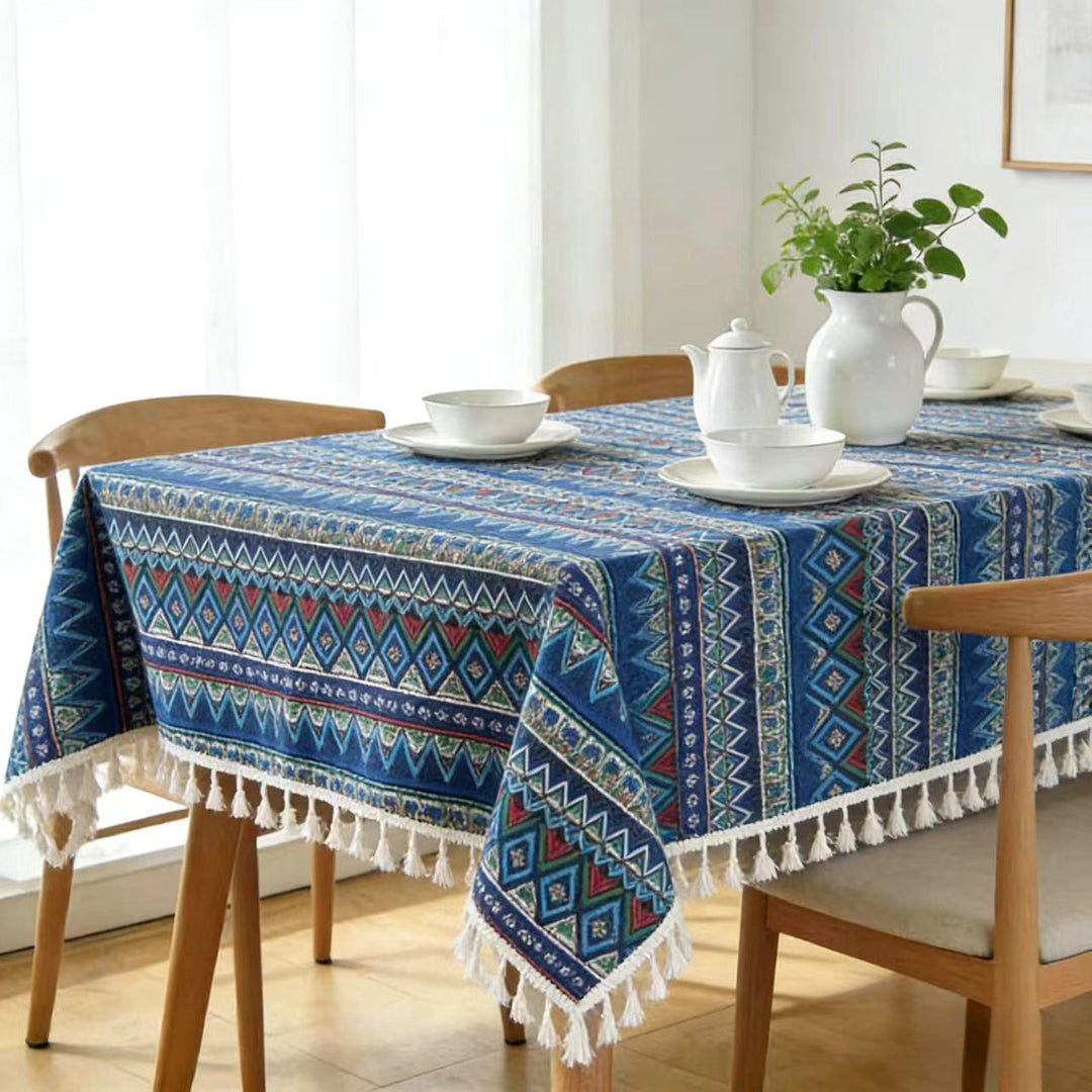 Ethnic-style vintage cotton-linen tablecloth