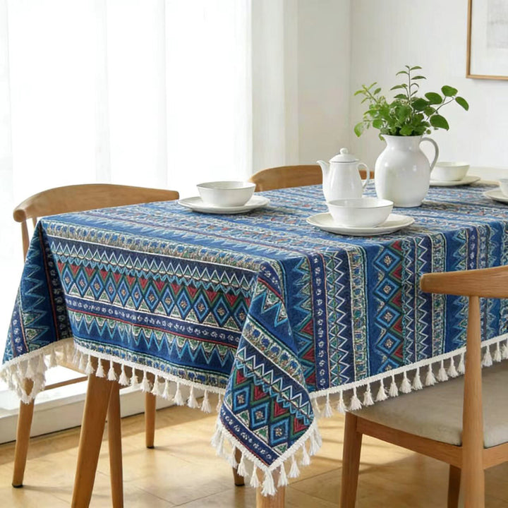 Ethnic-style vintage cotton-linen tablecloth