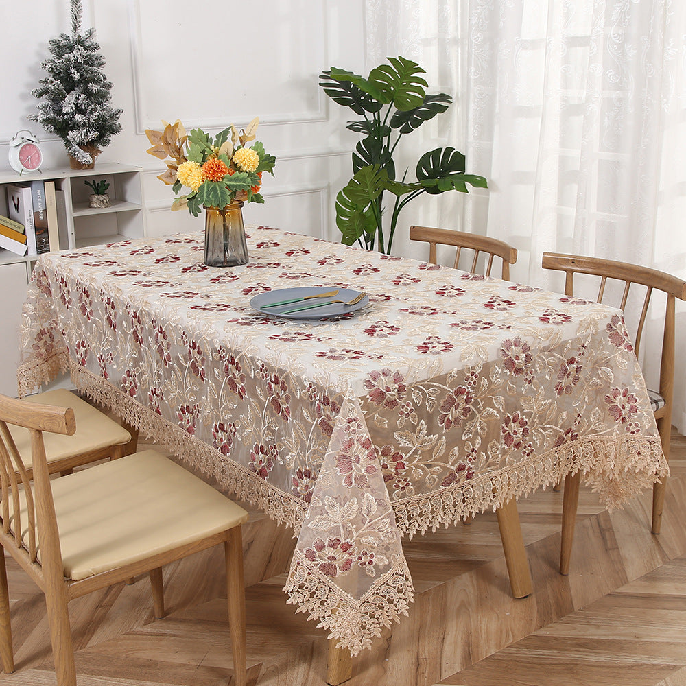 Pastoral-style embroidered mesh tablecloth