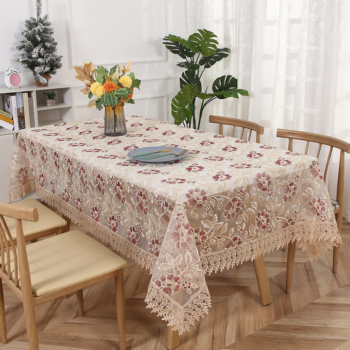Pastoral-style embroidered mesh tablecloth