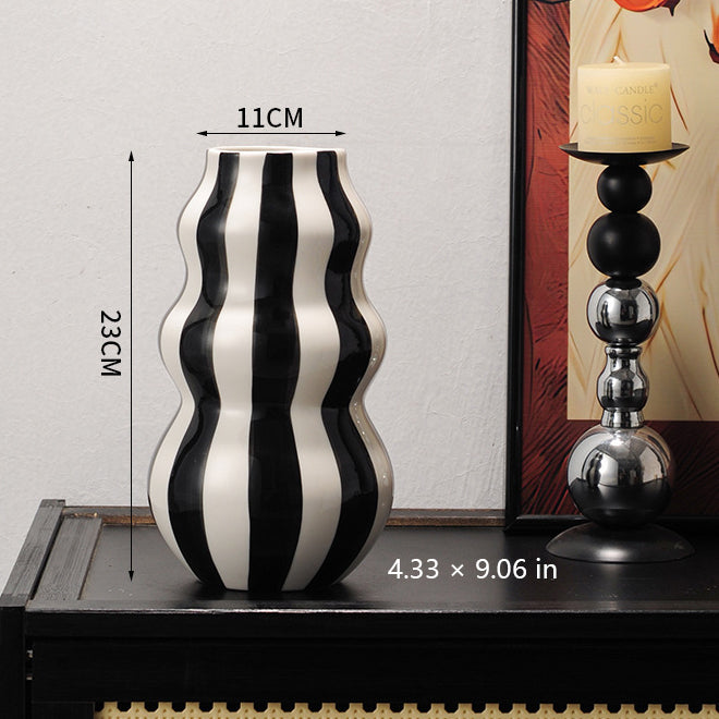 Nordic Retro Striped Ceramic Vase