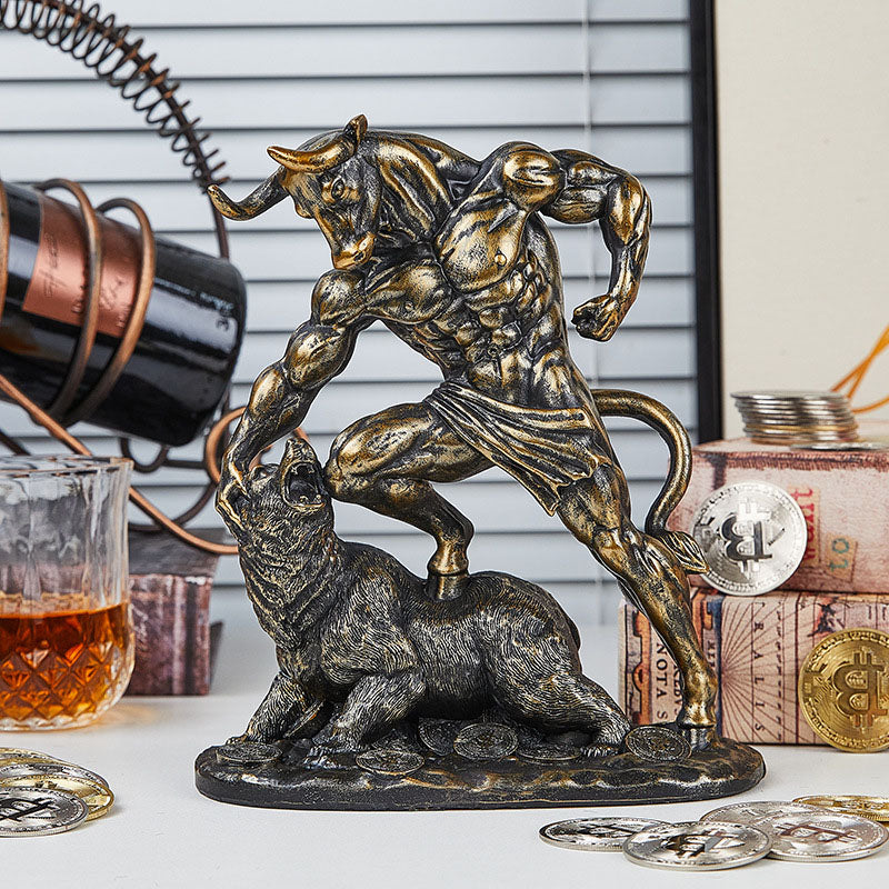 Powerful Bull vs Bear Figurine – Triumph, Resilience & Wealth Symbol